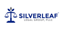 Logo of Silverleaf Legal Group, PLLC. A stylized blue scale of justice with a leaf-shaped fulcrum sits to the left of the company name in blue capital letters.