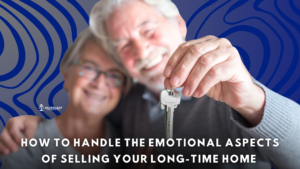 Promotional banner for Silverleaf Legal Group, PLLC. The image shows a happy elderly couple embracing and holding a set of house keys, symbolizing the sale of their home. The text on the banner reads 'How to Handle the Emotional Aspects of Selling Your Long-Time Home.' The Silverleaf Legal Group logo is visible in the bottom left corner.